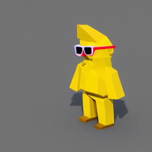 Prompt: an isometric view render of a low polygon lemon character wearing sunglasses