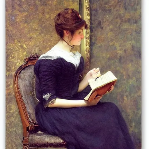 Image similar to victorian lady reading by alfred stevens