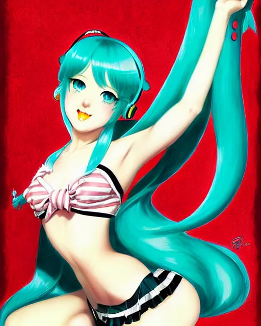 Image similar to Hatsune Miku by Gil Elvgren