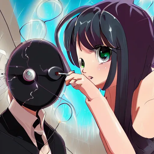 Image similar to psionicist hypnotizing a beautiful girl, anime