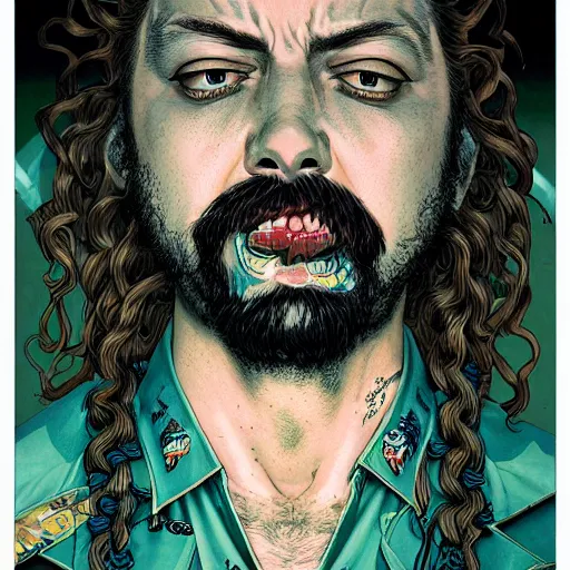 Image similar to portrait closeup of crazy post malone, symmetrical, by yoichi hatakenaka, masamune shirow, josan gonzales and dan mumford, ayami kojima, takato yamamoto, barclay shaw, karol bak, yukito kishiro