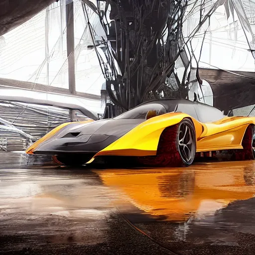 Image similar to car : motherboard forms designed by zaha hadid sci-fi futuristic ultra realistic photography, keyshot render, octane render, unreal engine 5 render, high oiled liquid glossy specularity reflections, ultra detailed, golden hour, dramatic lighting 4k, 8k, 16k in the style ofblade runner 2049 Cyberpunk 2077 ghost in the shell thor 2 marvel film : tilt shift: sharp focus