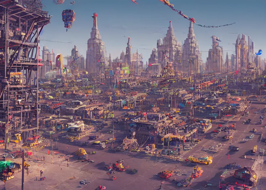 Image similar to hyperrealistic matte painting of aztec temples in a future environment with flying cars, mechanical features and neon, graffiti, scaffolding, smog, destruction by filip hodas, beeple, 4 k, trending on cgsociety