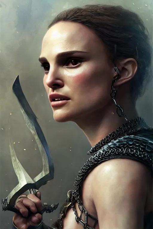 Image similar to natalie portman, legendary warrior, heroic, lord of the rings, tattoos, decorative ornaments, battle armor, by carl spitzweg, ismail inceoglu, vdragan bibin, hans thoma, greg rutkowski, alexandros pyromallis, perfect face, fine details, realistic shading photorealism