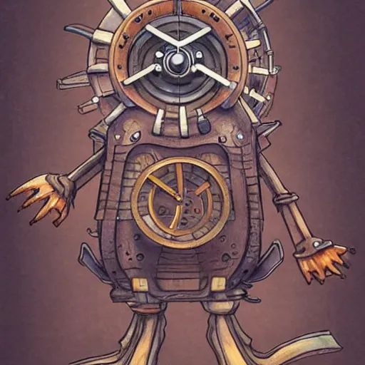 Prompt: clockwork digimon yugioh creature by shaun tan, style of john kenn mortensen