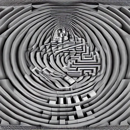 Image similar to digital art, 3 dimensional labyrinth, similar to relativity by m. c. escher