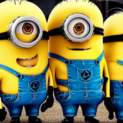 Image similar to photograph of several minions from despicable me being compacted by a trash compactor