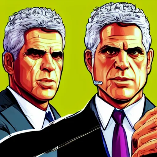 Prompt: portrait of the prime minister of Israel Yair Lapid as a GTA v character. GTA v loading screen illustration by martin ansin, matt bors