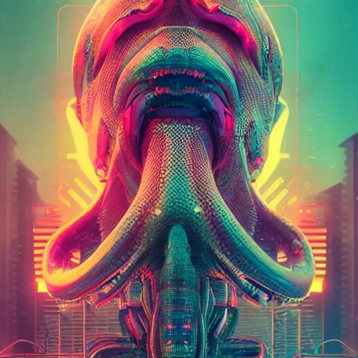 Image similar to portrait of a squid monster. intricate abstract. cyberpunk, vhs glitch. intricate artwork. by Tooth Wu, wlop, beeple, dan mumford. octane render, trending on artstation, greg rutkowski very coherent symmetrical artwork. cinematic, hyper realism, high detail, octane render, 8k