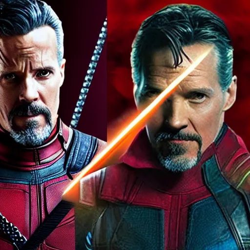 Image similar to deadpool versus doctor strange, 4k realistic photo