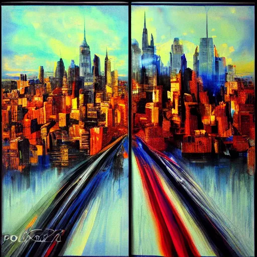 Image similar to Abstract painting of New York by Poussin, realistic, photo studio, HDR, 8k, trending on artstation