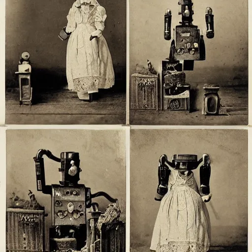 Prompt: portraits of an anthropomorphic steampunk robot maidsa by Louis Daguerre