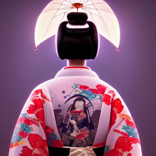 Prompt: an android geisha praying, looking left, wearing a flowing kimono and tattoos, octane render, unreal engine, 8 k, cinematic, artwork by ilya kuvshinov