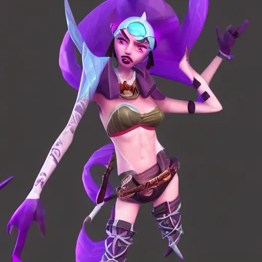 Image similar to Jinx from League of Legends, by Fortiche Studio, by Riot Games, from Netflix's Arcane, low poly, unreal engine fantasy art, hauntingly beautiful character art,fine details, realistic shaded, fine-face, pretty face