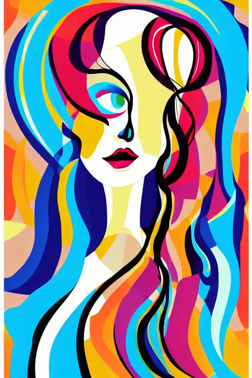 Image similar to vector style the abstract painting of an image of a lady artistic flat illustration art in the style of Bryen Frost