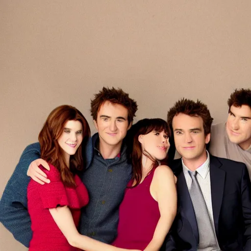 Image similar to The how i met your mother cast made from wool cute, studio light, professional photo