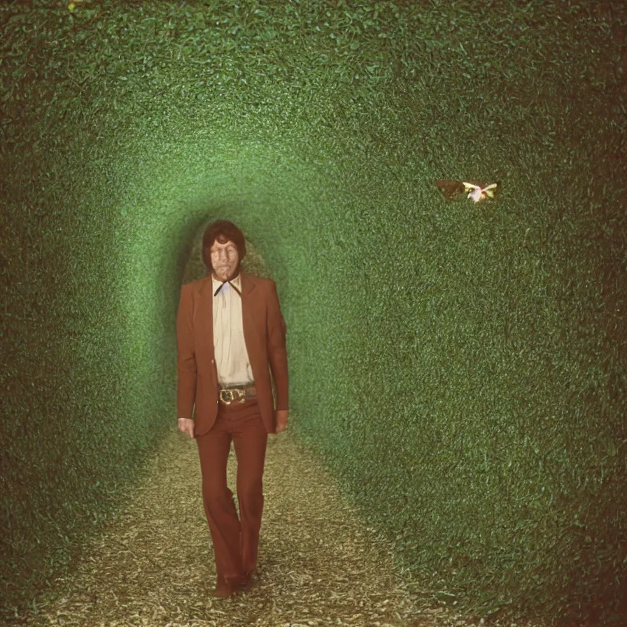 Prompt: 7 0 s movie still of a man with a chest full of moth in a green tunnel, cinestill 8 0 0 t 3 5 mm eastmancolor, heavy grain, high quality, high detail