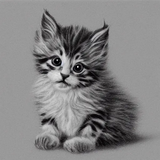 Image similar to pencil sketch of a cute fluffy kitten