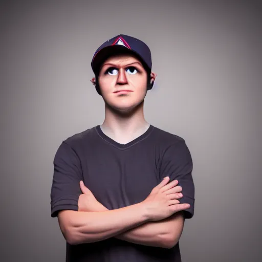 Image similar to dipper from gravity falls as a real person, confideny pose, articulated, detailed, high definition, studio photograph, studio lighting