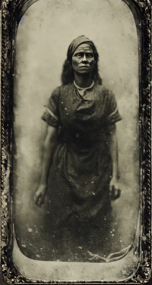 Image similar to a wet plate photograph, a portrait of a maidservant