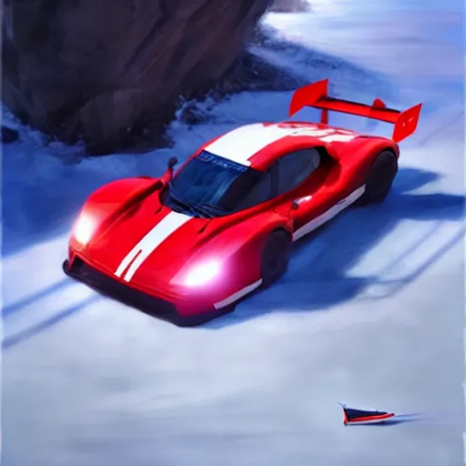 Image similar to white paper cup with horizontal red strip!!!, as race car on ice!!!, hyperrealistic, highly detailed, cinematic, volumetric sunlight, beautiful, cgssociety, artstation, 8 k, oil painting by greg rutkowski, by artgerm, by wlop