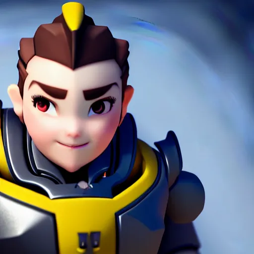 Prompt: a young boy with the appearance of reinhardt from overwatch, design, octane render, 4 k, ingame shot