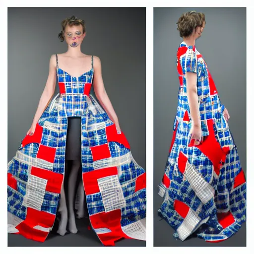 Prompt: A dress inspired by the Gwenn ah du. A dress modelled after the flag of Brittany. Studio lighting