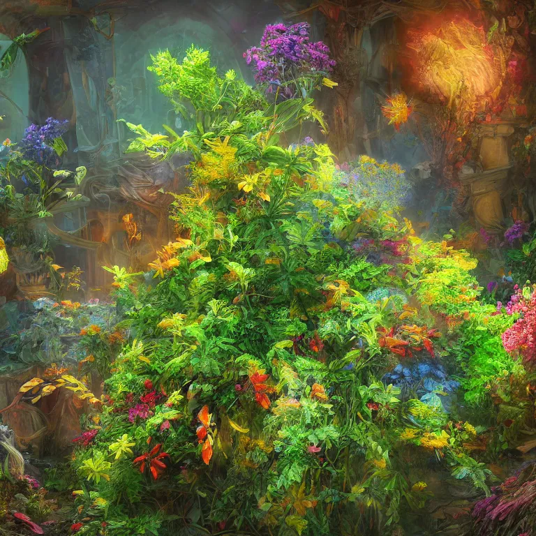 Prompt: a beautiful painting plant sprouts in a fantasy world full of interesting buds fictional colorful and gorgeous, 8 k resolution, highly detailed, hdr