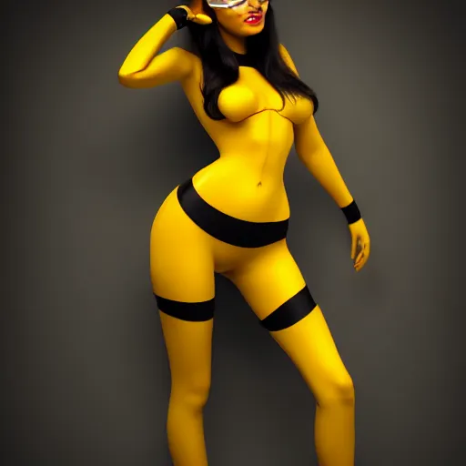 Prompt: beautiful humanized bee - girl, full length photo, beautiful body, beautiful face, style studio photography, professional photographer, many details, super realistic, high quality, 8 k