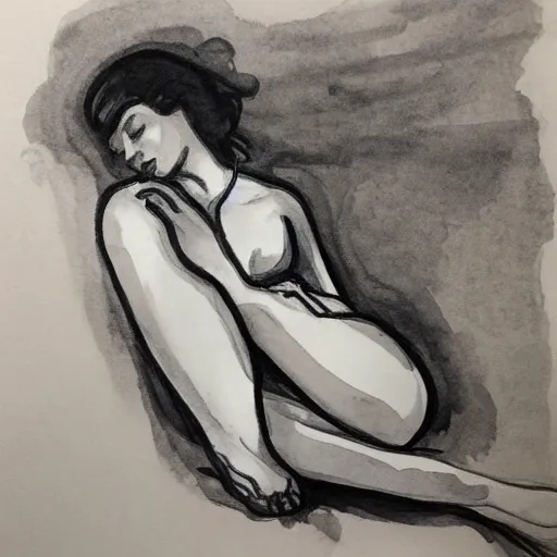 Image similar to ink and wash life drawing of reclining female