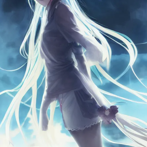 Prompt: an anime character girl with long white hair and blue eyes, a character portrait by hanabusa itcho,, pixiv contest winner, dustin nguyen, akihiko yoshida, greg tocchini, greg rutkowski, cliff chiang, neo - romanticism, official art, anime, elegant