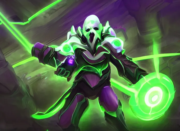 Prompt: champion splashart of ghost champion called phantom train, glowing green