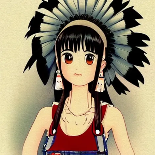 Image similar to a beautiful young japanese natalie portman alluring gravure model, anime art, wearing elegant designer overalls, elegant overalls with mesoamerican patterns, mesoamerican native street fashion, princess mononoke, painted by jamie hewlett and ashley wood, aesthetic, gorgeous, stunning, alluring, attractive, artstation, pinterest, digital art