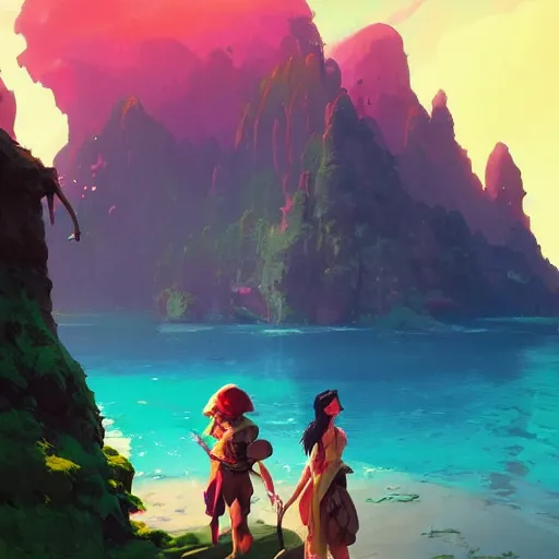 Prompt: island landscape, maya ali mage, gloomhaven, dynamic lighting, gaudy colors, octane render aesthetic, matte painting concept art, official fanart behance hd artstation by jesper ejsing, by rhads and makoto shinkai and lois van baarle and ilya kuvshinov and rossdraws