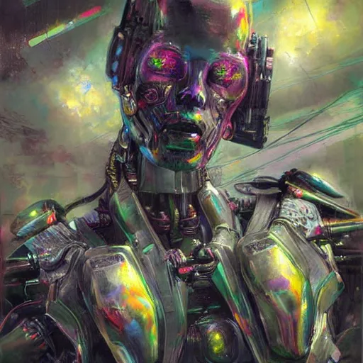 Prompt: cybernetic beings connecting to the global network by raymond swanland, highly detailed, bright tones