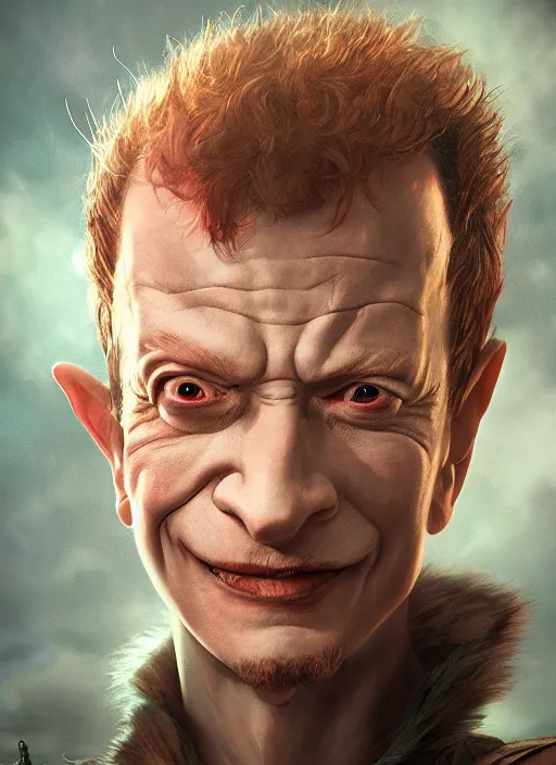 Image similar to An epic fantasy comic book style portrait painting of Danny Elfman, unreal 5, DAZ, hyperrealistic, octane render, cosplay, RPG portrait, dynamic lighting