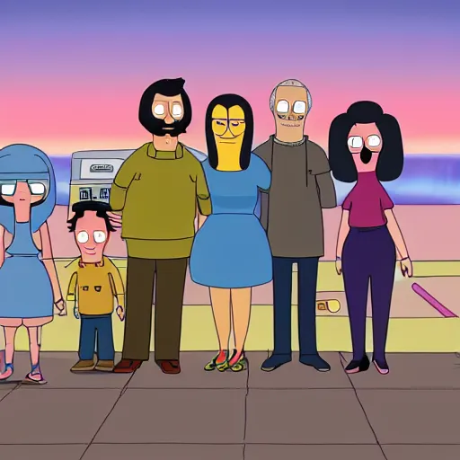 Image similar to Bob's Burgers Family Portrait, Futuristic, Far Future, Sci-fi, 4k