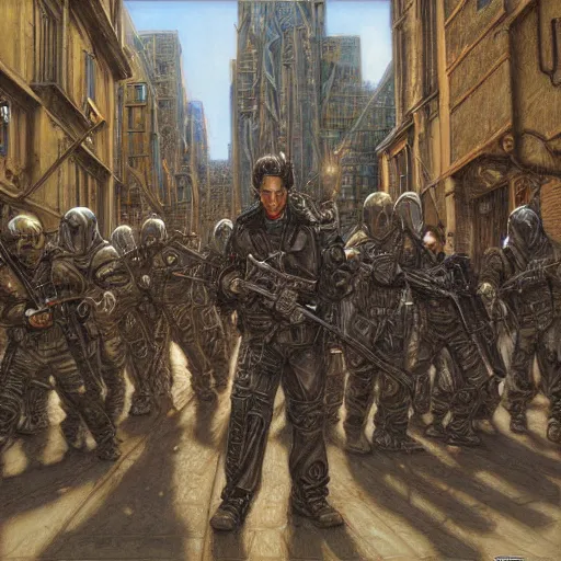 Image similar to urban templar street gang, by donato giancola.