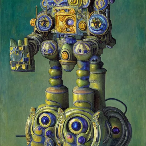 Image similar to beautiful sculpture of an ornate mechanical robot cat, by annie swynnerton and diego rivera and nicholas roerich and jean delville, symbolist, dramatic lighting, god rays, elaborate geometric ornament, art brut, colors are soft greens and blues and purple, smooth, sharp focus, extremely detailed, adolf wolfli and ( donato giancola )