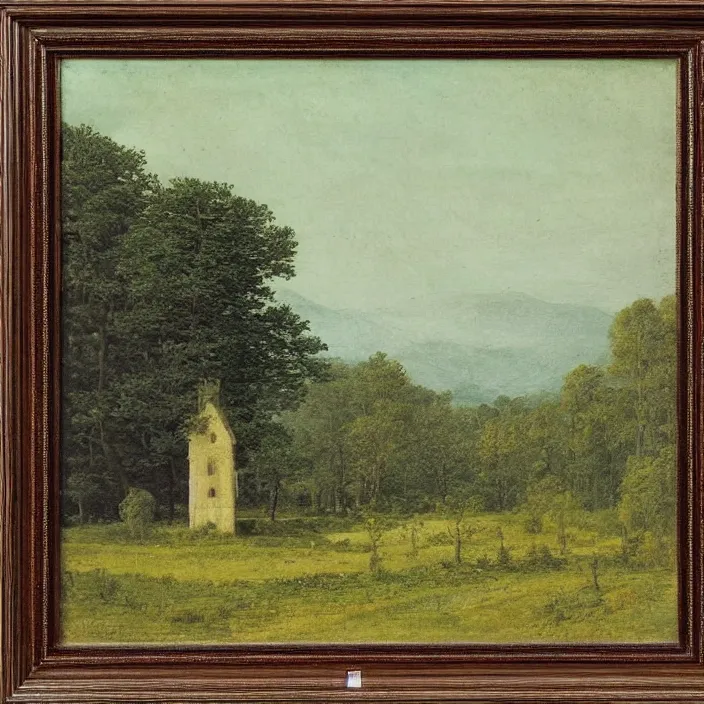 Image similar to a building in a serene landscape, by caspar david friedrich