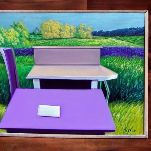 Image similar to realistic painting of a desk on a purple field