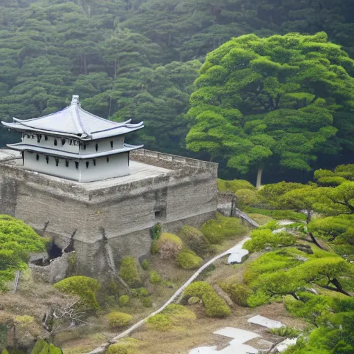 Image similar to japanese fortress in a city inside the forest