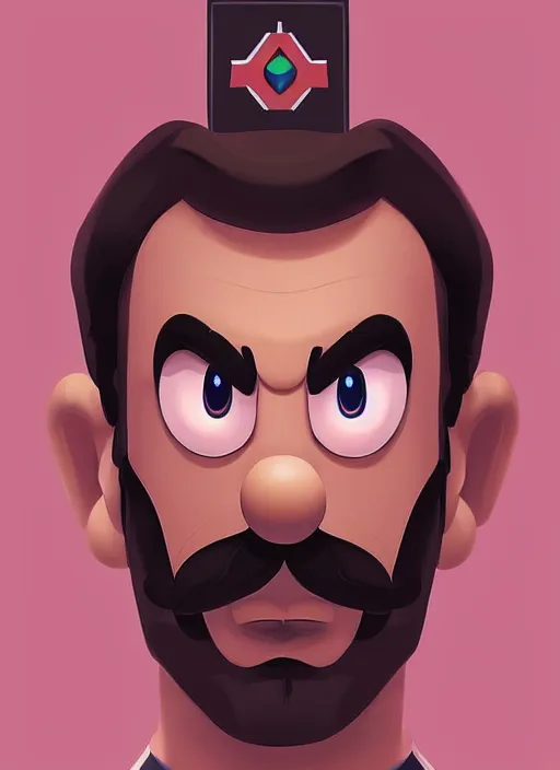 Image similar to gigachad luigi by ilya kuvshinov, super mario bros symmetrical face concept art, hyper realistic, artstation