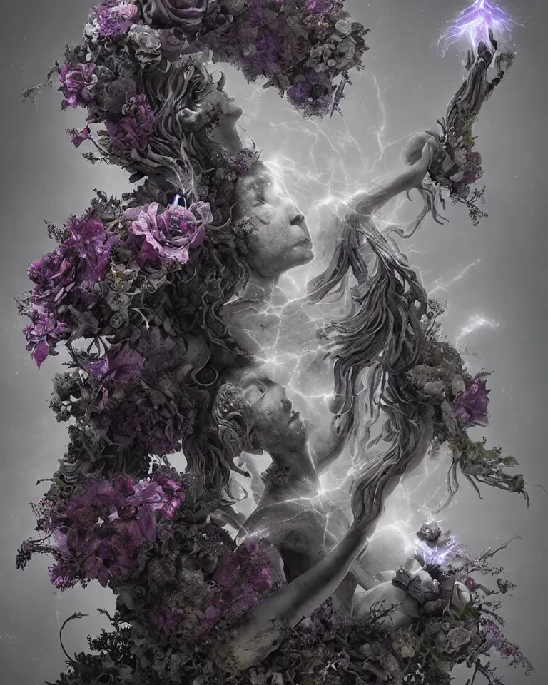 Image similar to portrait of a gothic cemetery statue made of mist and flowers, cosmic horror, mutating into mist, cinematic lightning, Andrew Ferez, Charlie Bowater, Marco Mazzoni, Seb McKinnon, Ryohei Hase, Alberto Seveso, Kim Keever, trending on cgsociety, featured on zbrush central, new sculpture, mystical