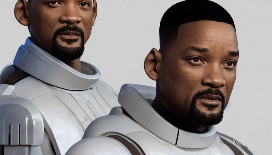 Image similar to will smith in star wars, white background, realistic, hyperdetailed, artstation, cgsociety, 8 k