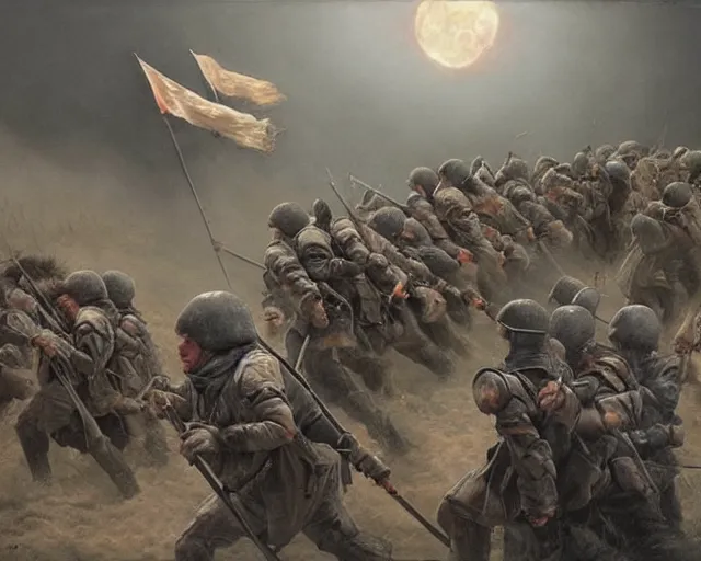 Image similar to beautiful as the moon, terrible as an army with banners. art by denys tsiperko and bogdan rezunenko, hyperrealism