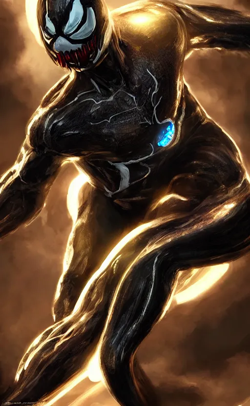 Image similar to venom as ironman, dynamic lighting, photorealistic fantasy concept art, trending on art station, stunning visuals, terrifying, creative, cinematic