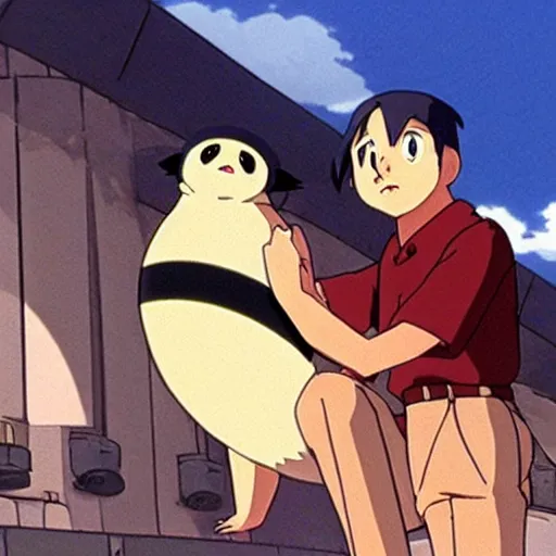 Image similar to Hitler as a Pokemon in a Studio Ghibli film, 35 mm still, anime, realistic