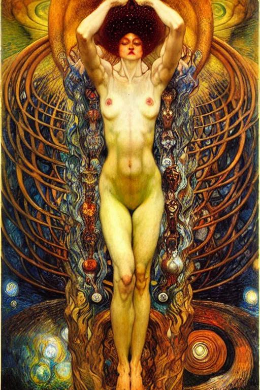 Image similar to Divine Chaos Engine by Karol Bak, Jean Delville, William Blake, Gustav Klimt, and Vincent Van Gogh, symbolist, visionary