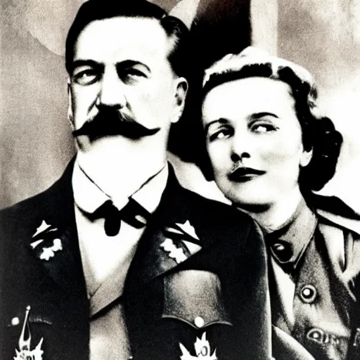 Image similar to poster for the film, stalin married hitler, photo in color, high quality photo